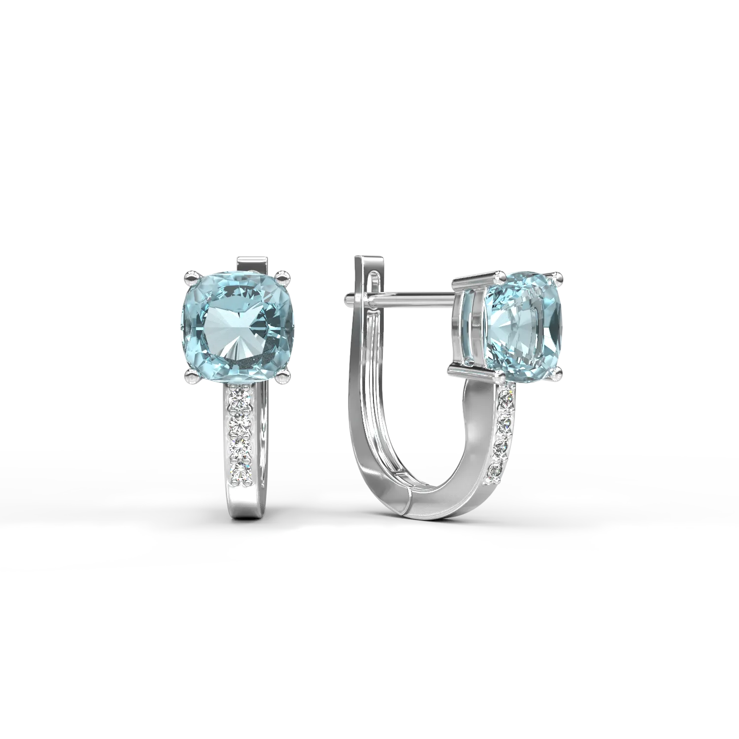 14K white gold earrings with swiss blue topazes of 1.417ct and diamonds of 0.023ct