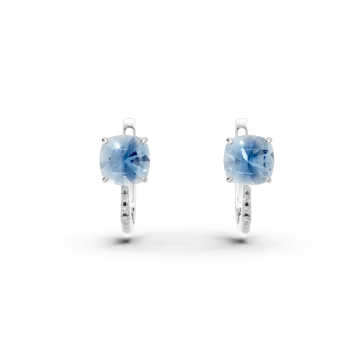 14K white gold earrings with swiss blue topazes of 1.417ct and diamonds of 0.023ct