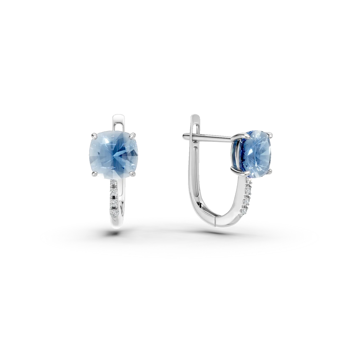 14K white gold earrings with swiss blue topazes of 1.417ct and diamonds of 0.023ct