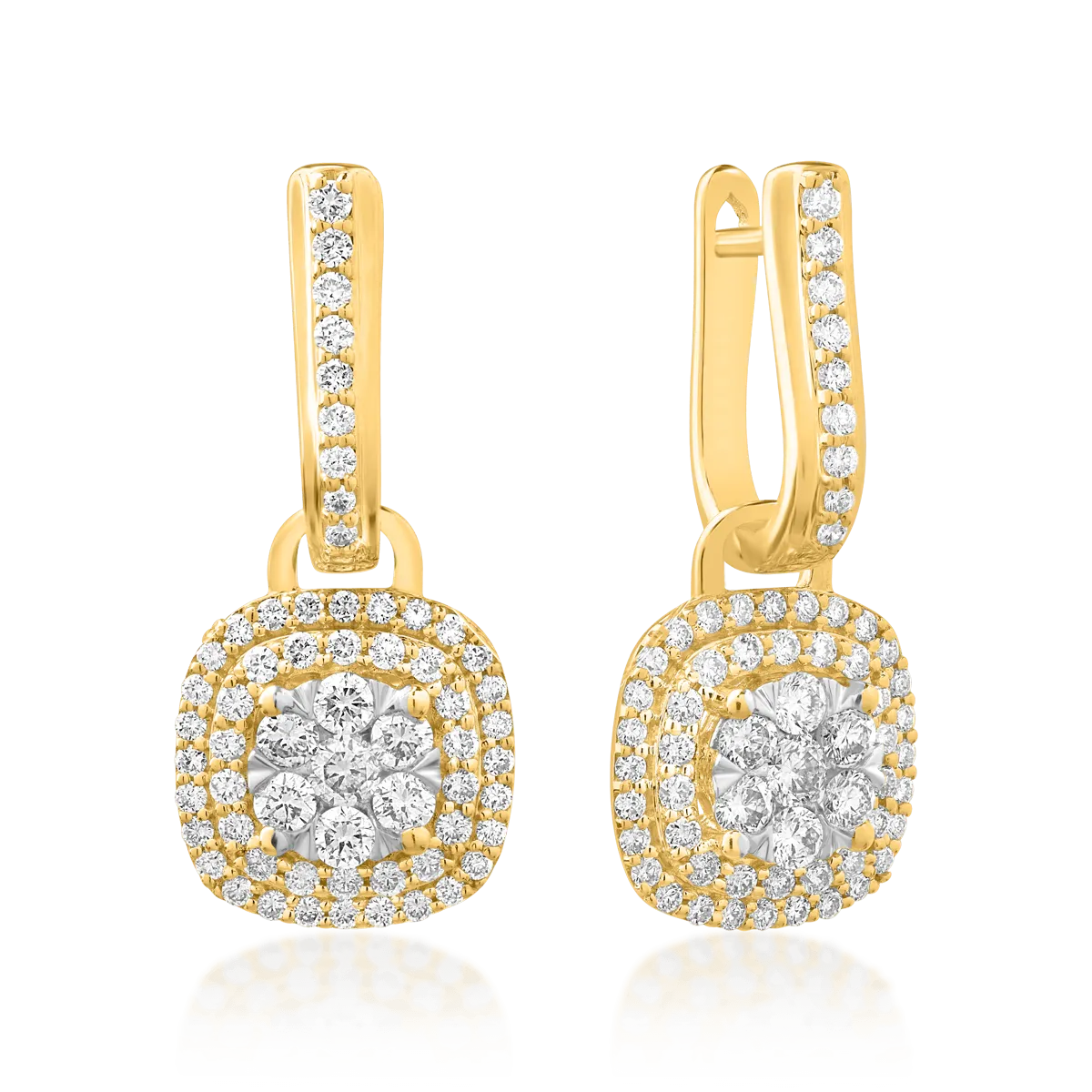 14K yellow gold earrings with diamonds of 1ct