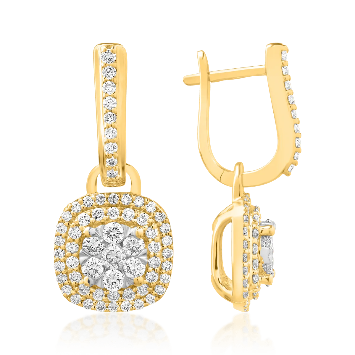 14K yellow gold earrings with diamonds of 1ct