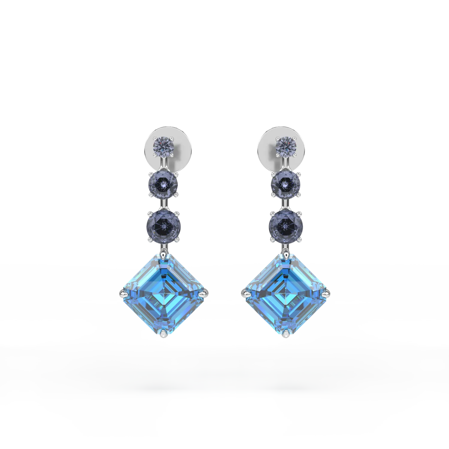 18K white gold earrings with blue topazes of 14ct and iolites of 1.9ct