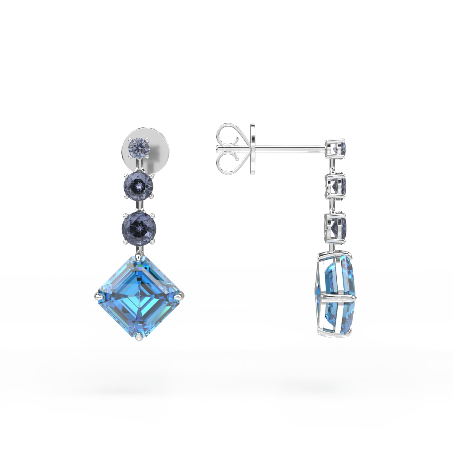 18K white gold earrings with blue topazes of 14ct and iolites of 1.9ct