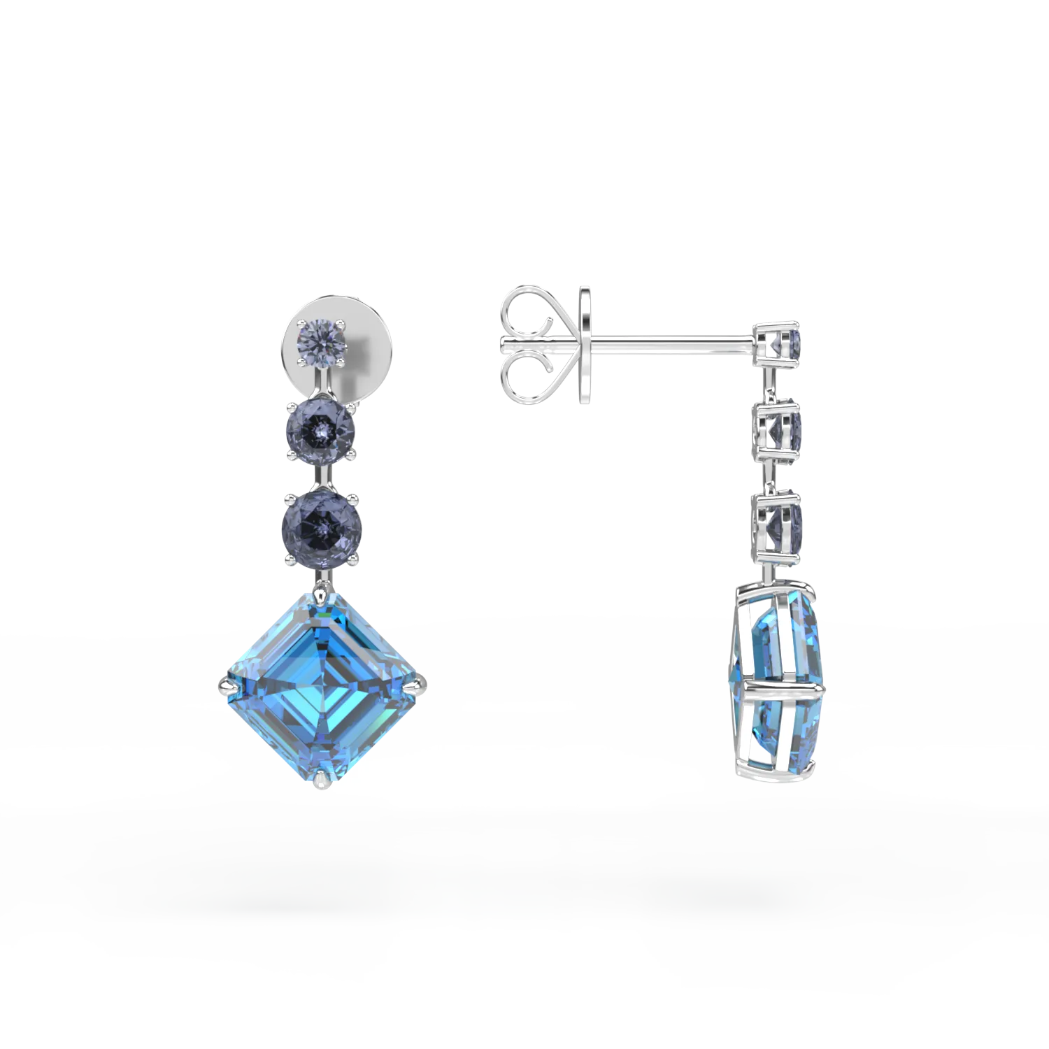 Cercei din aur alb de 18K cu topaze albastre de 14ct si iolite de 1.9ct