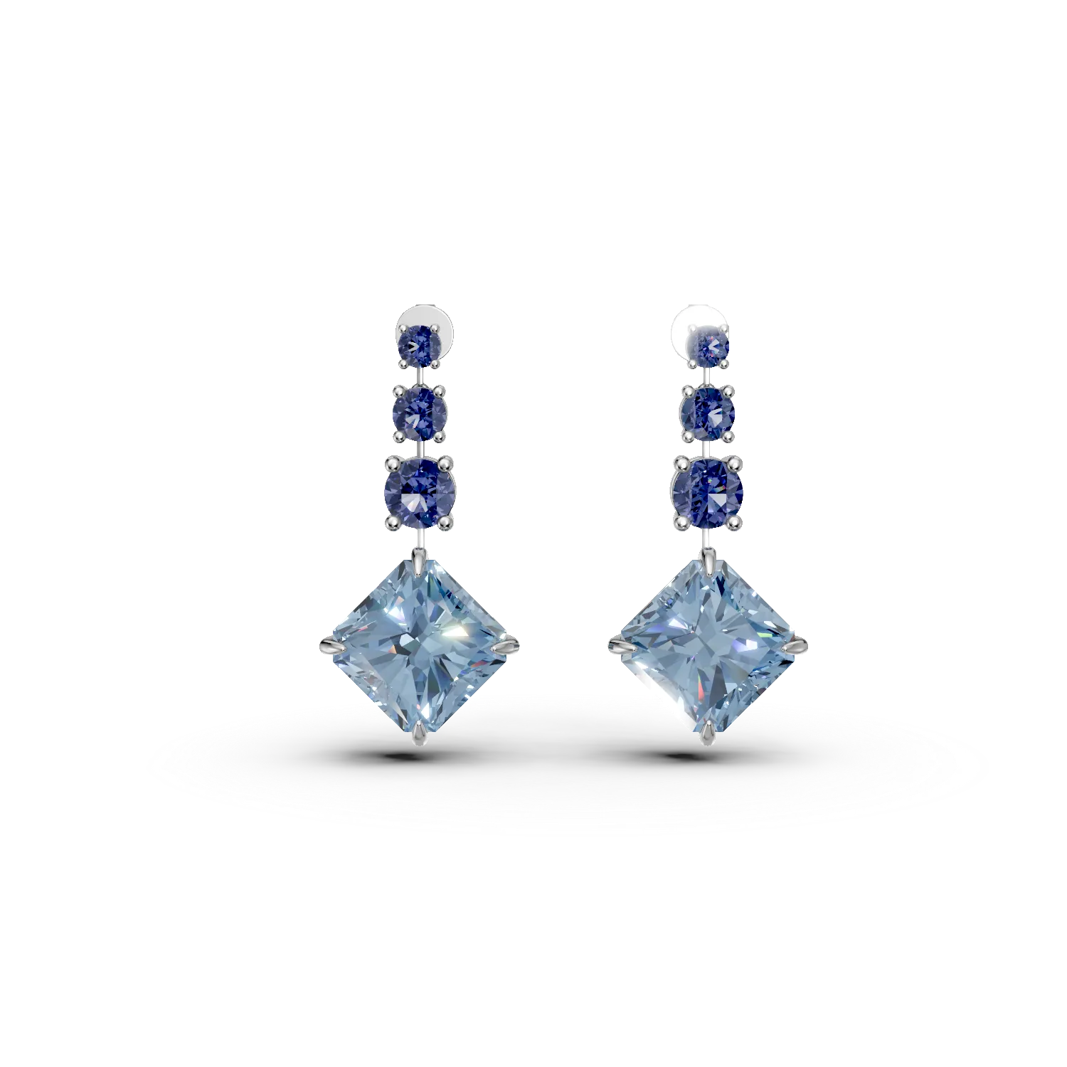 Teilor Cercei din aur alb cu topaze albastre octogonale de 14ct si iolite de 1.9ct