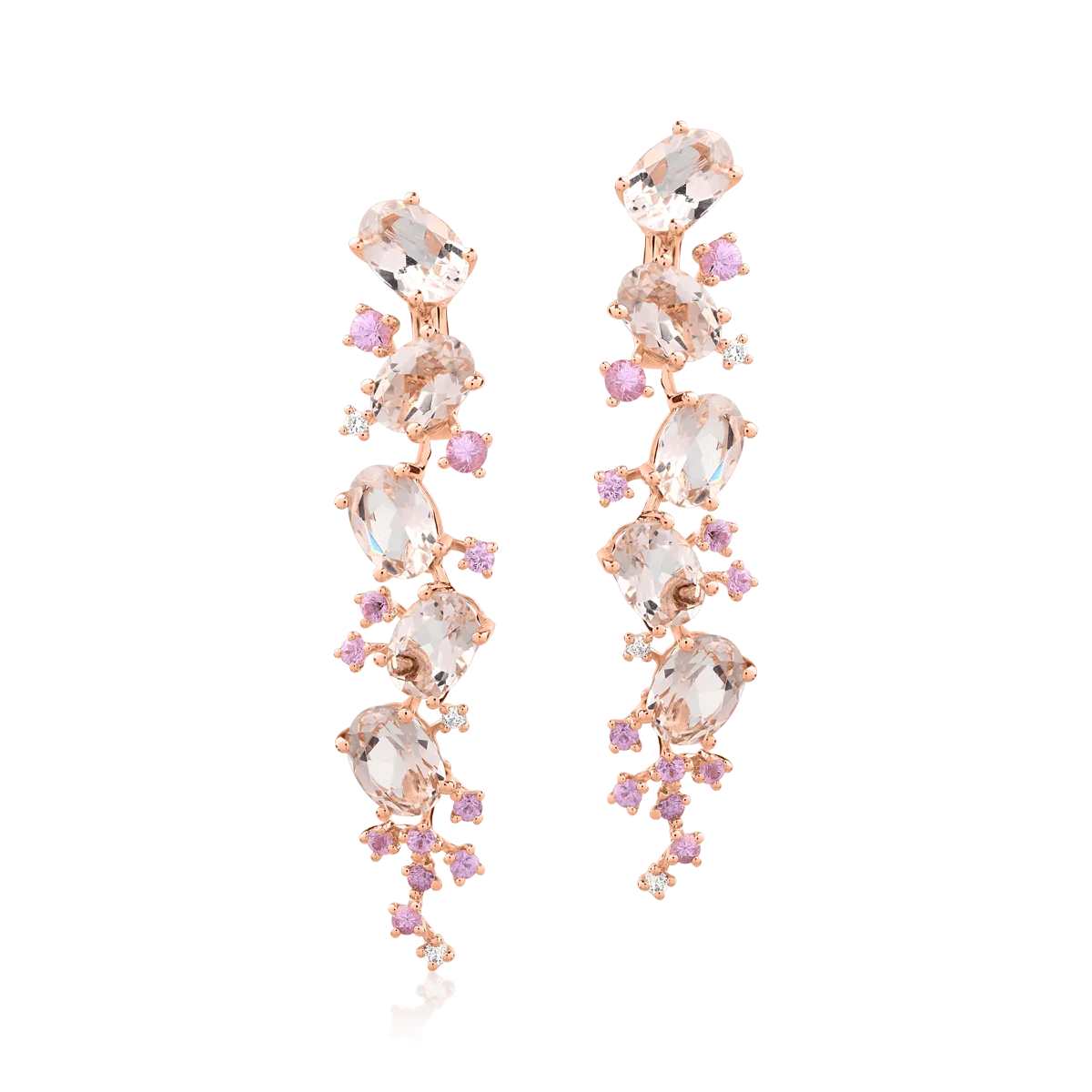 18K rose gold earrings with precious stones of 7.89ct
