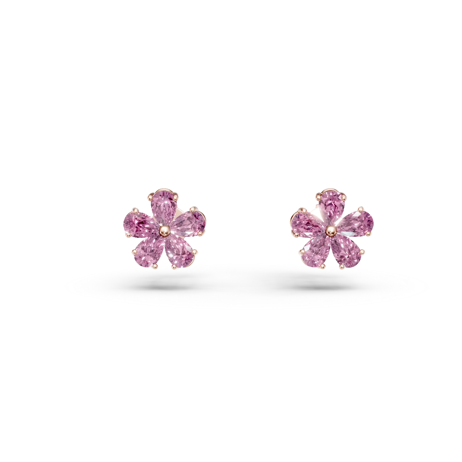 Cercei floare din aur roz cu turmaline roz pear de 2.1ct si diamante de 0.29ct