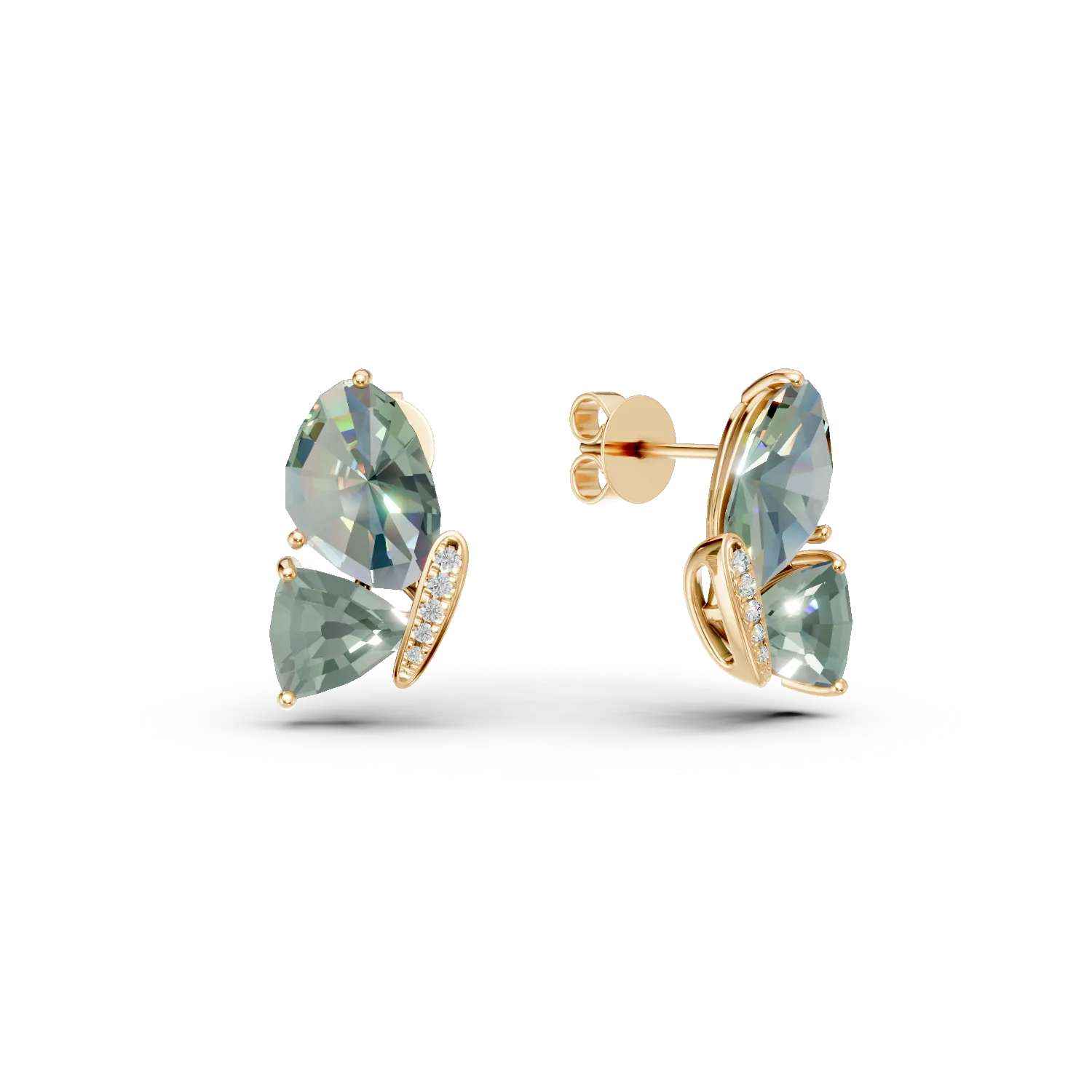Teilor Cercei fluture din aur galben cu ametiste verzi de 8.5ct si diamante de 0.06ct