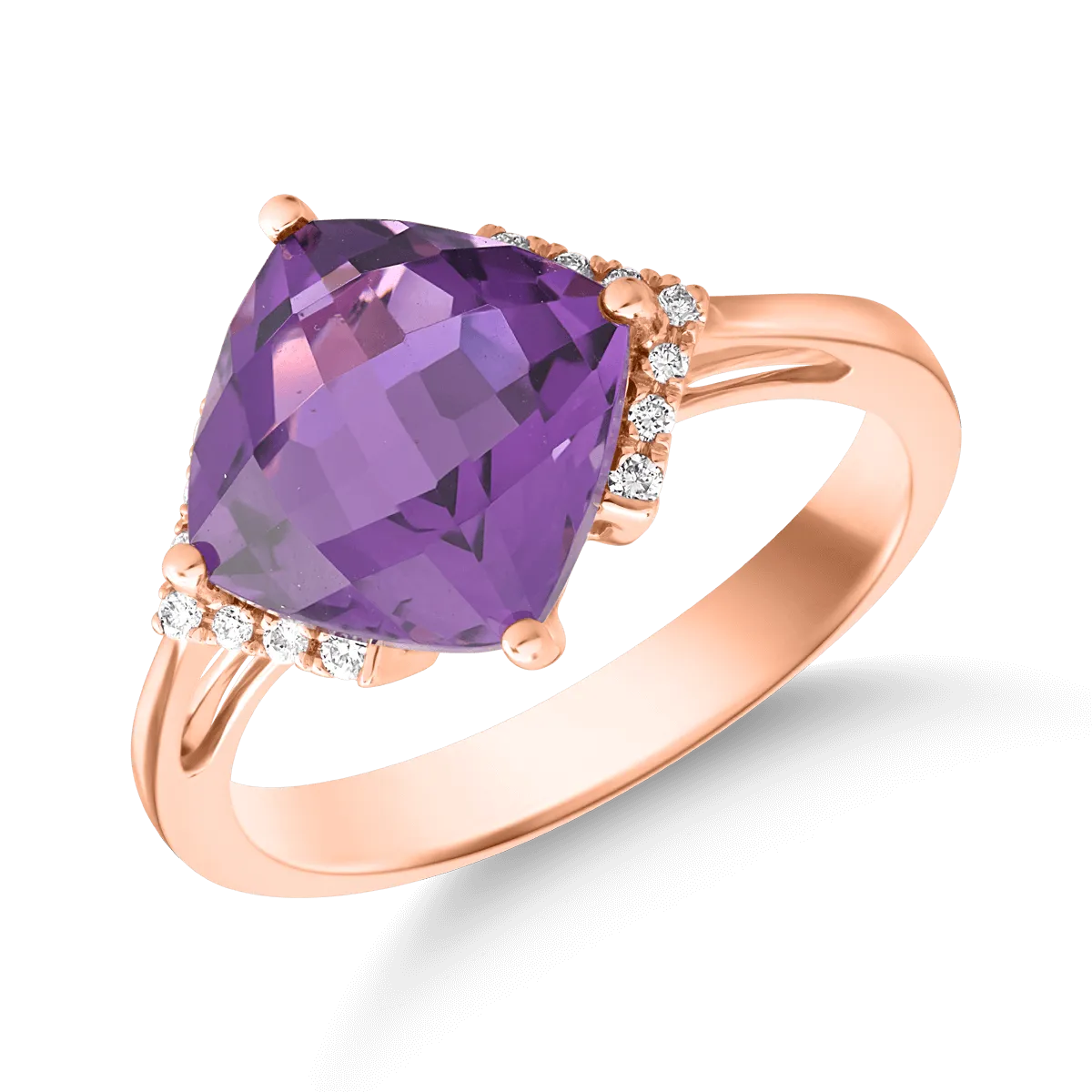18K rose gold ring with 3.8ct amethyst and 0.08ct diamonds