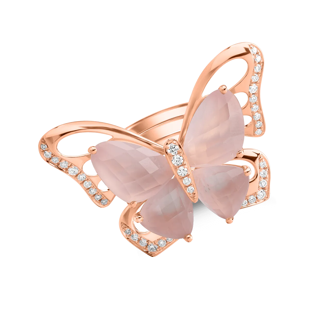 18K rose gold ring with 11.4ct rose quartz and 0.37ct diamonds