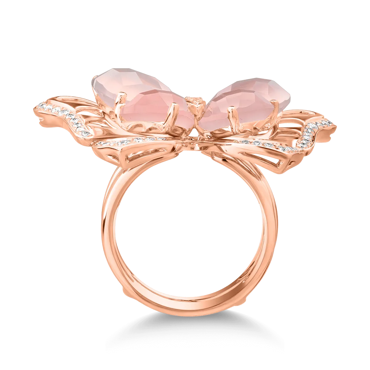 18K rose gold ring with 11.4ct rose quartz and 0.37ct diamonds