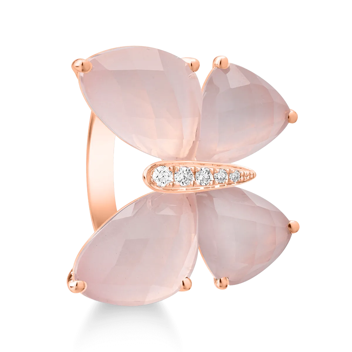 Inel din aur roz de 18K cu quartz trandafiriu de 11.4ct si diamante de 0.37ct
