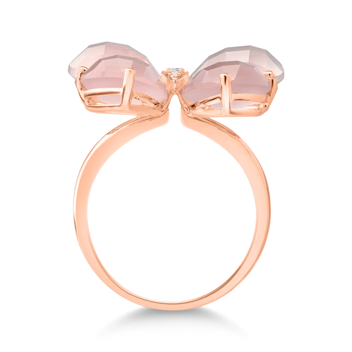 Inel din aur roz de 18K cu quartz trandafiriu de 11.4ct si diamante de 0.37ct