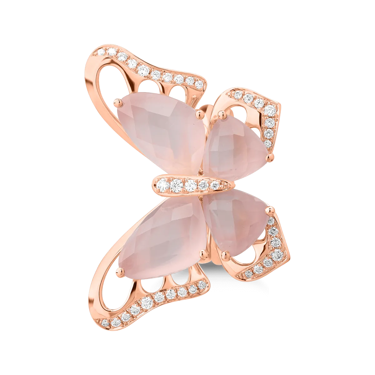 Inel din aur roz de 18K cu quartz trandafiriu de 11.4ct si diamante de 0.37ct