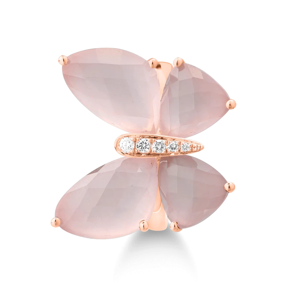 Inel din aur roz de 18K cu quartz trandafiriu de 11.4ct si diamante de 0.37ct