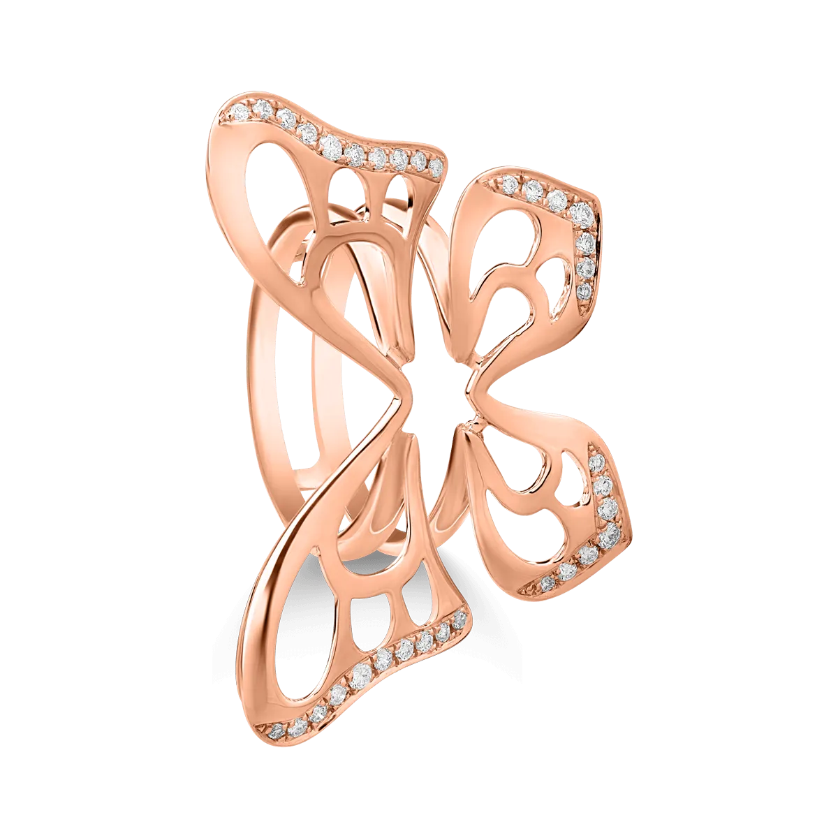 18K rózsaarany gyűrű 11,4ct rózsakvarczal és 0,37ct gyémántokkal