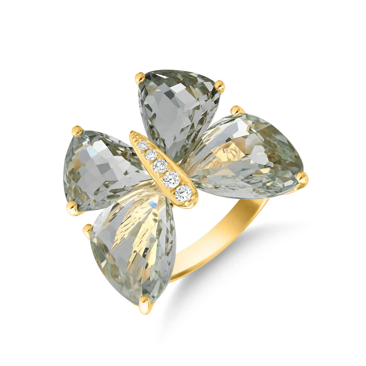 18K yellow gold ring with 11.5ct green amethysts and 0.38ct diamonds