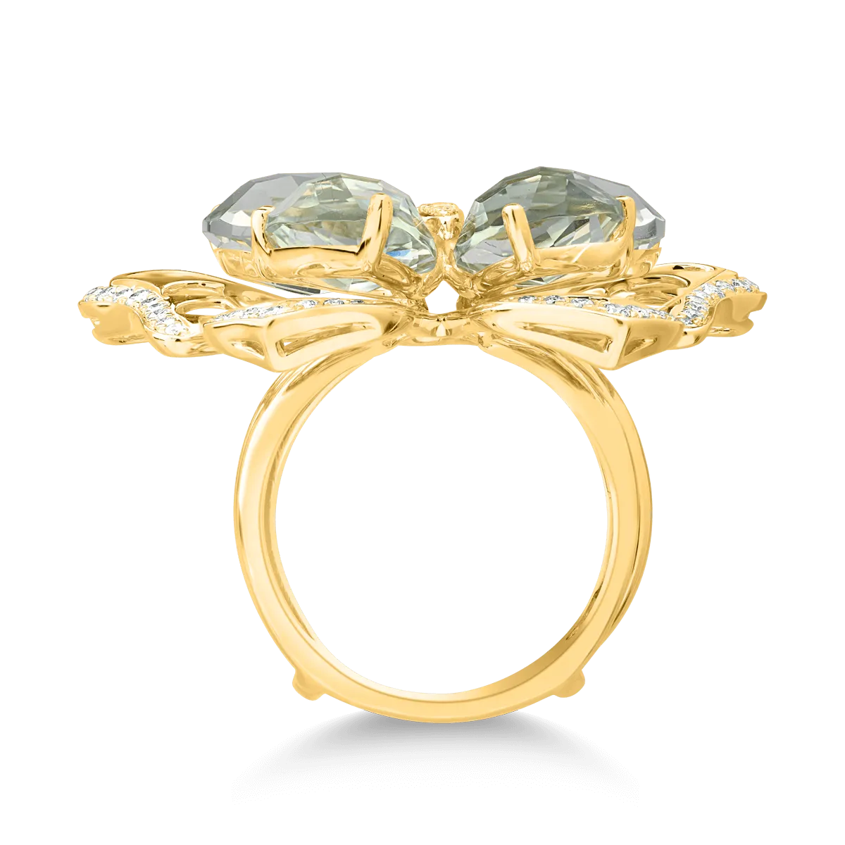 18K yellow gold ring with 11.5ct green amethysts and 0.38ct diamonds