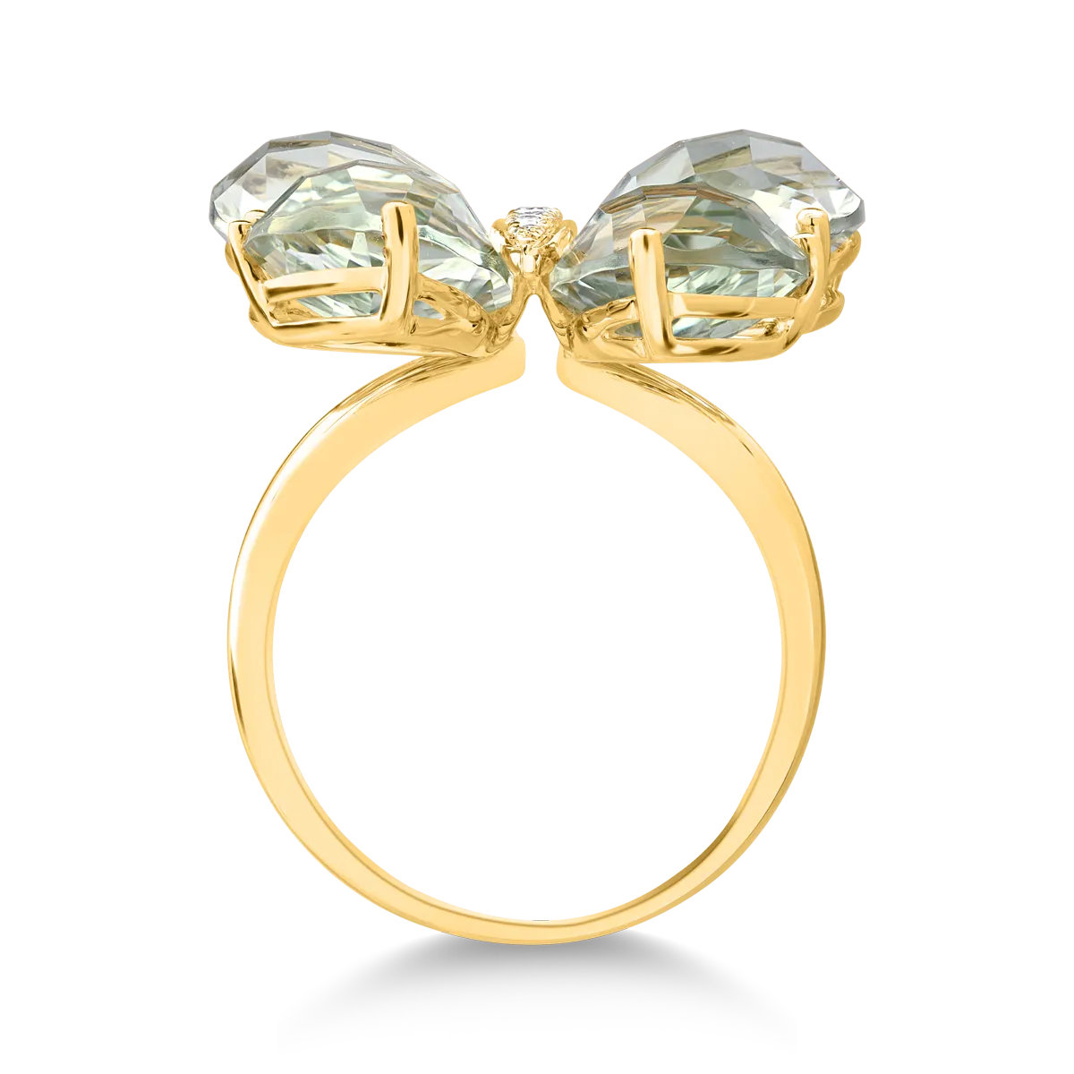 Inel cu fluture din aur galben cu ametiste verzi de 11.7ct si diamante de 0.07ct
