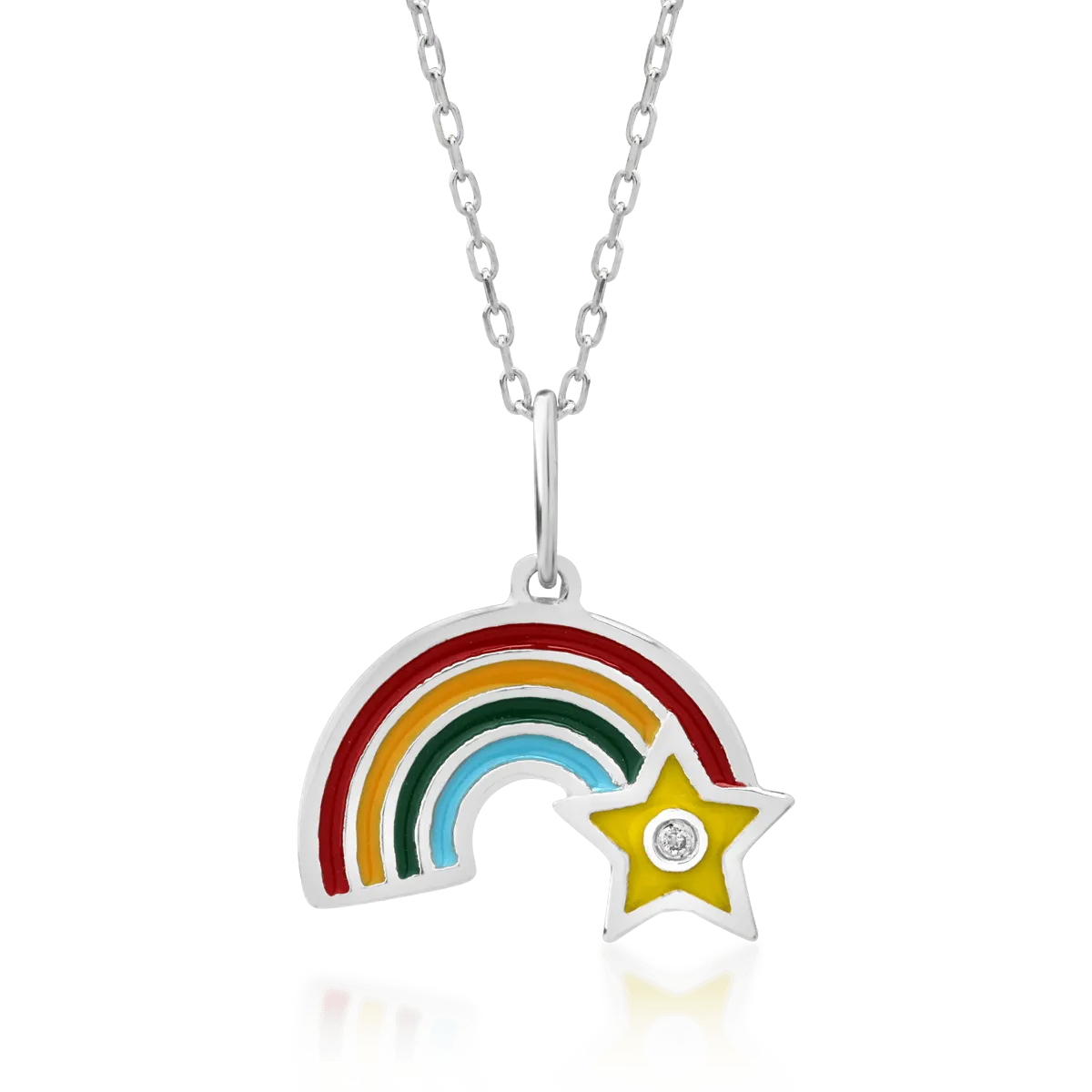 14K white gold rainbow children's pendant necklace with 0.003ct diamond
