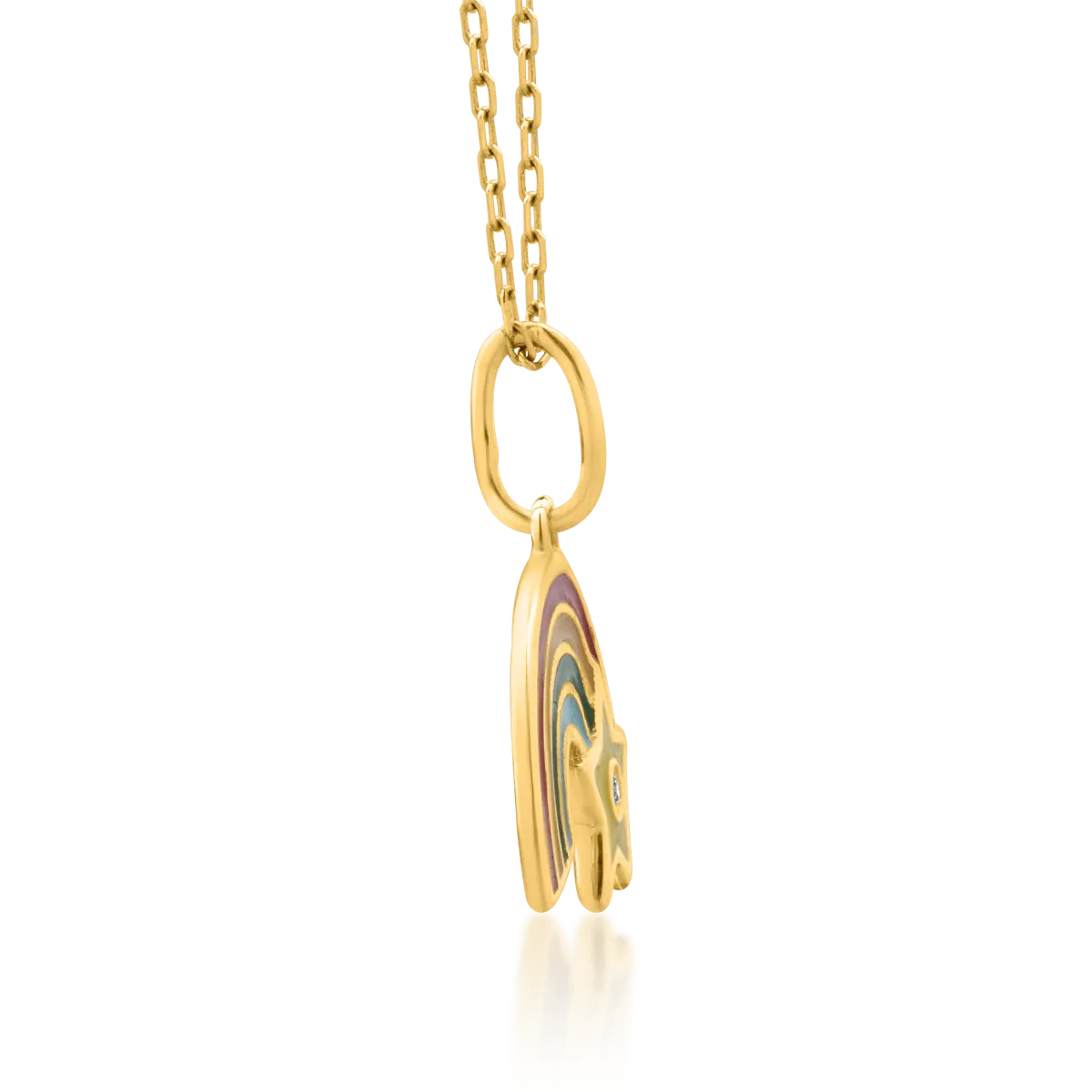 14K yellow gold rainbow children's pendant necklace with 0.003ct diamond