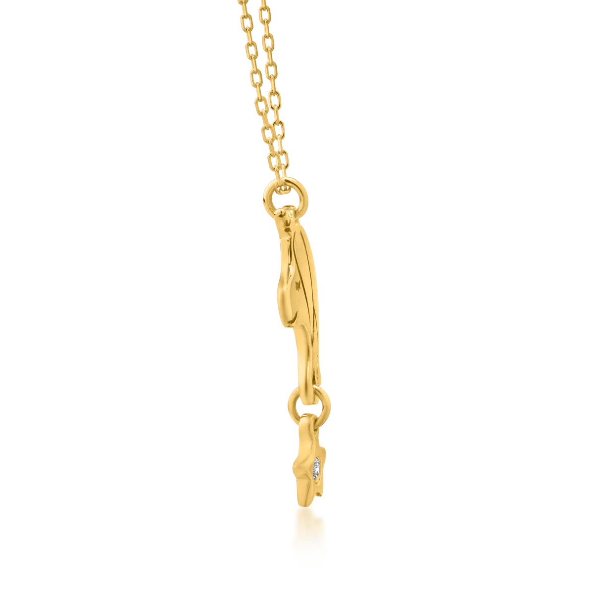 Верижка с висулка еднорог за деца от жълто злато 14К с диаманти 0.006гкт