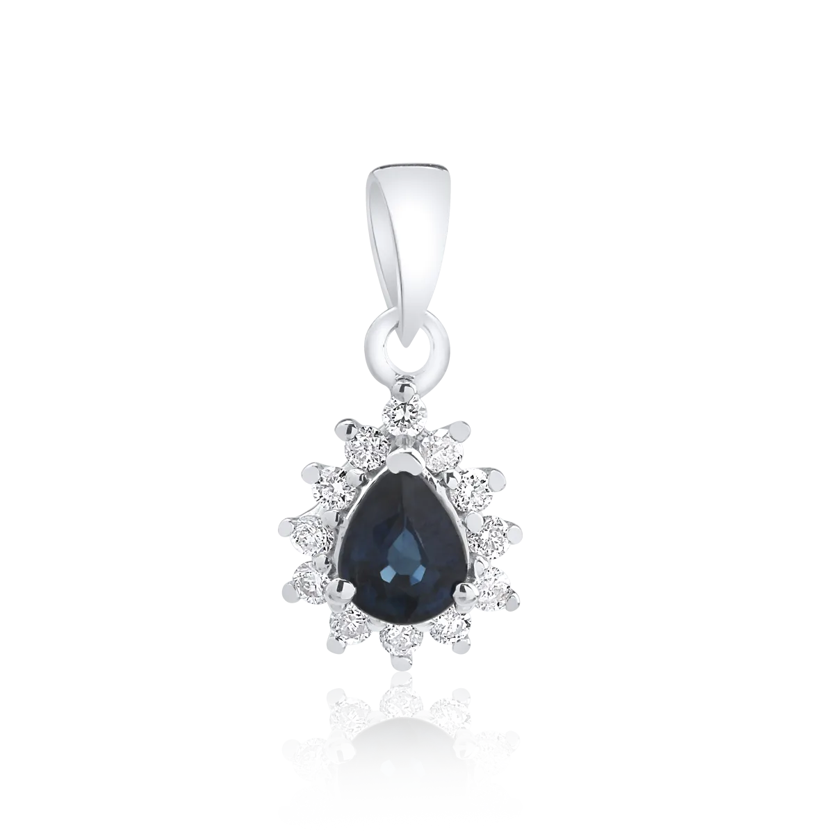 Pandantiv din aur alb cu safir pear de 0.288ct si diamante de 0.089ct