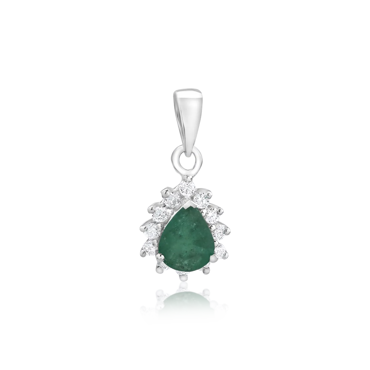 Pandantiv din aur alb de 18K cu smarald de 0.255ct si diamante de 0.089ct