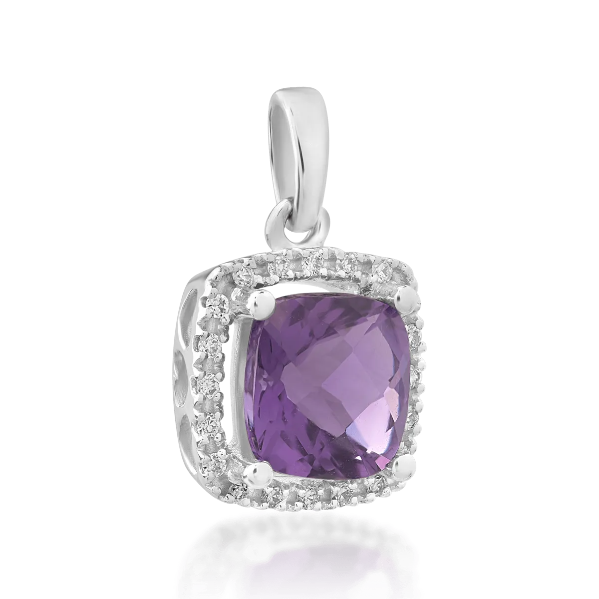 14K white gold pendant with amethyst of 0.82ct and diamonds of 0.058ct