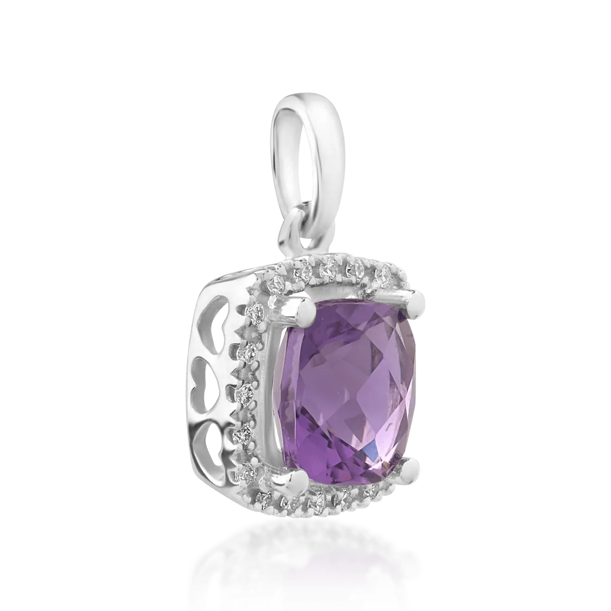 14K white gold pendant with amethyst of 0.82ct and diamonds of 0.058ct