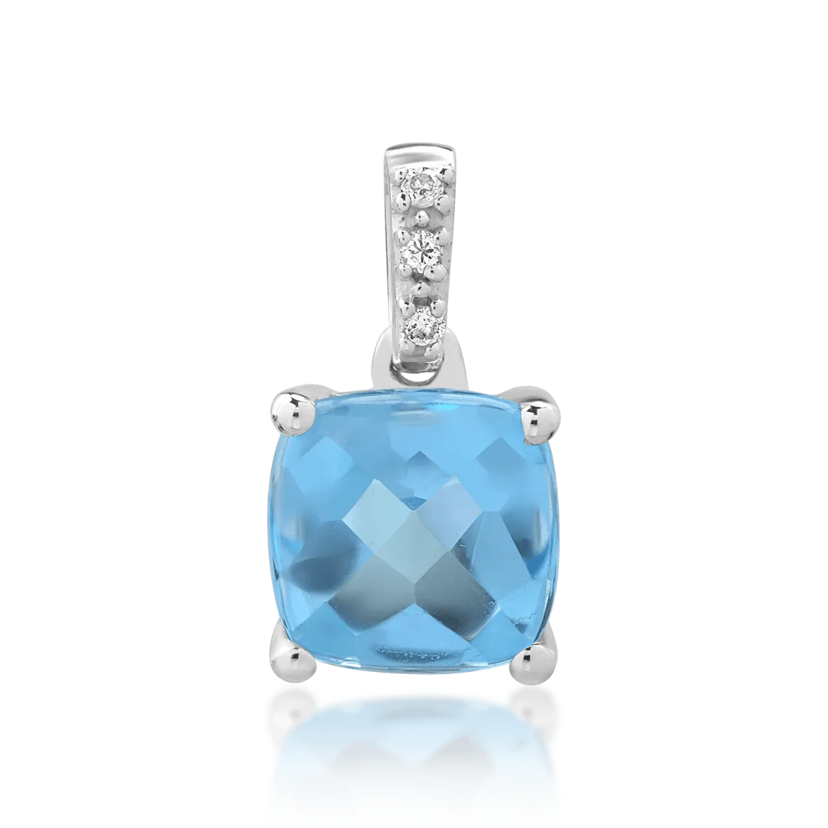 14K white gold pendant with swiss blue topaz of 1.199ct and diamonds of 0.009ct