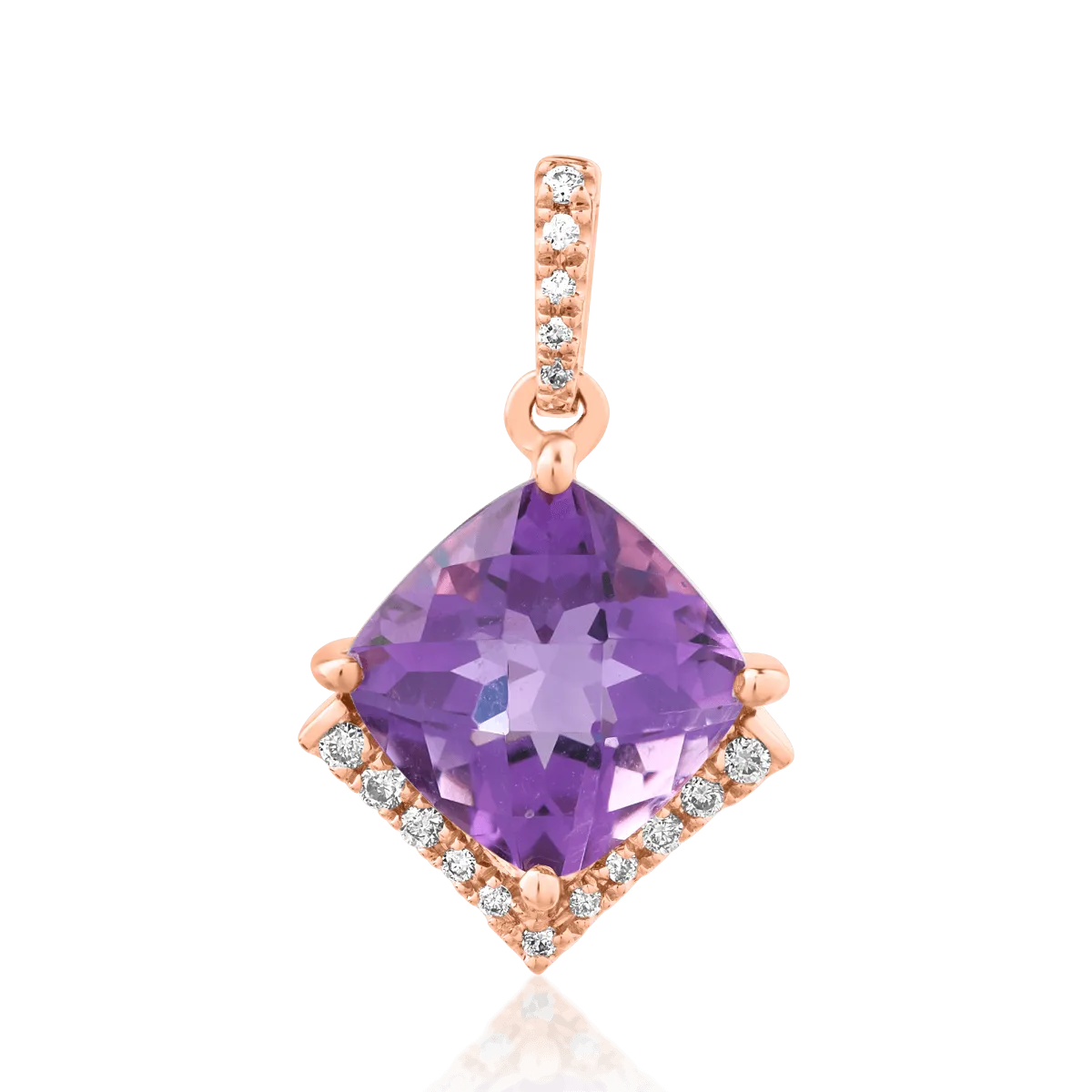 Pandantiv din aur roz cu ametist cushion de 2.3ct si diamante de 0.08ct