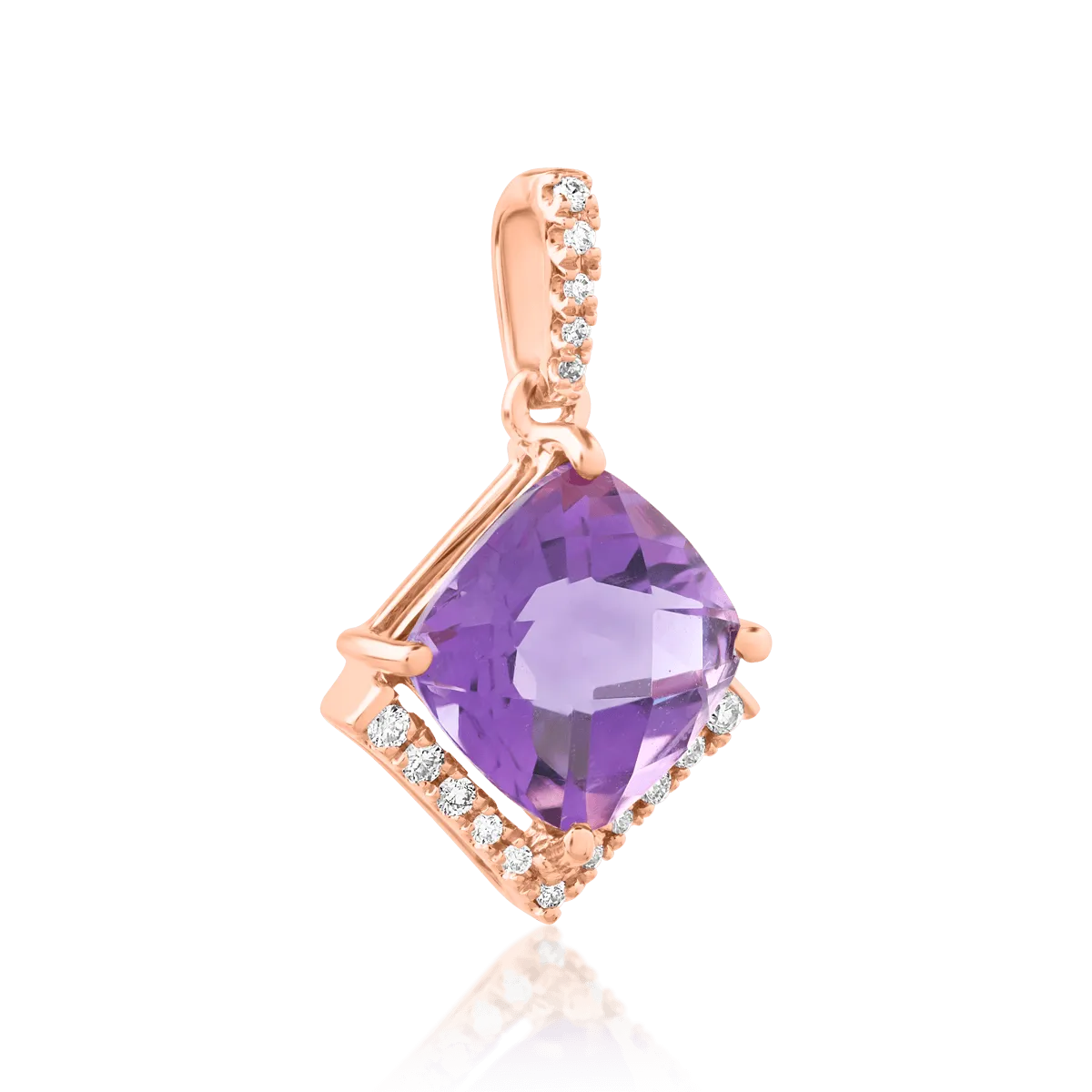 18K rose gold pendant with amethyst of 2.3ct and diamonds of 0.08ct