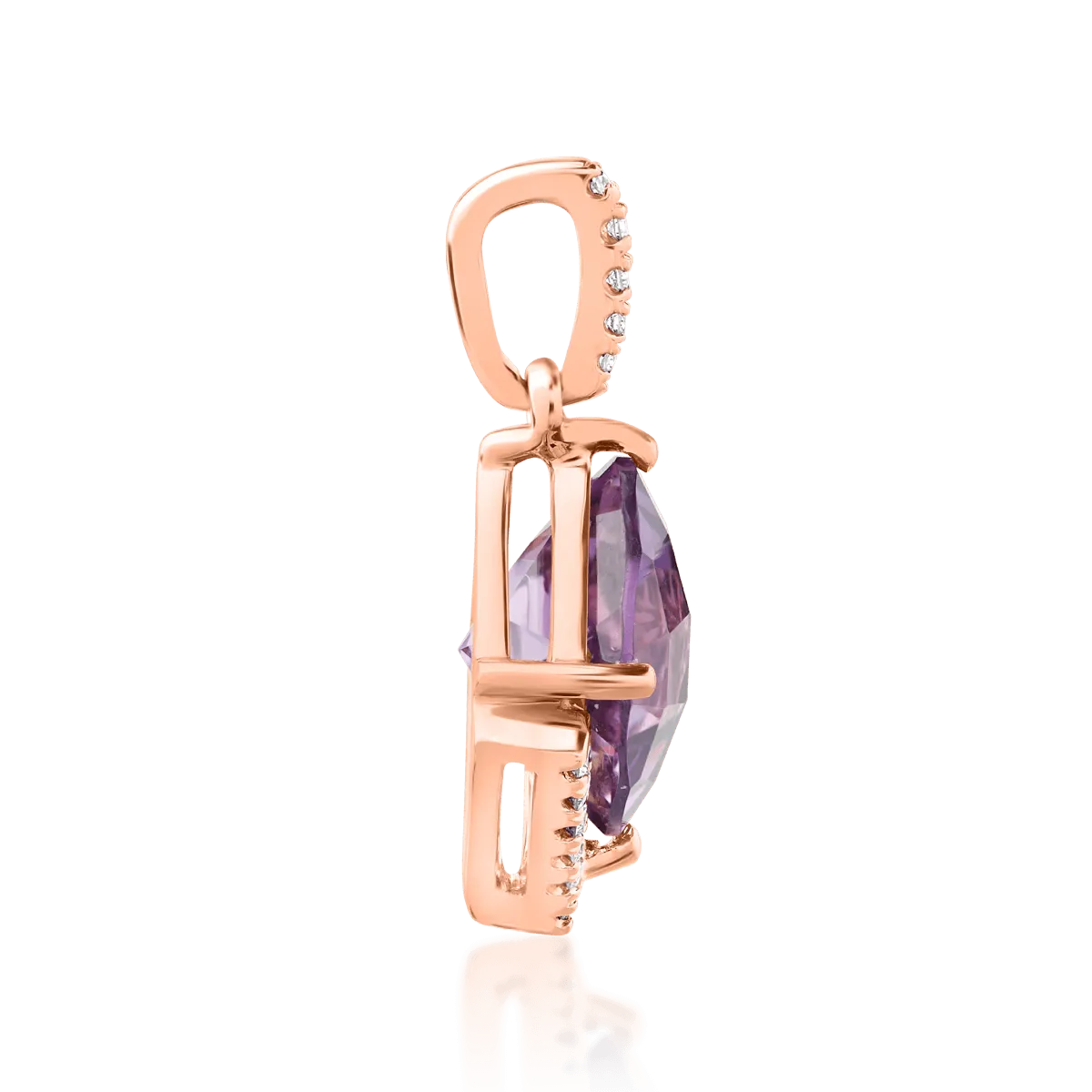 18K rose gold pendant with amethyst of 2.3ct and diamonds of 0.08ct