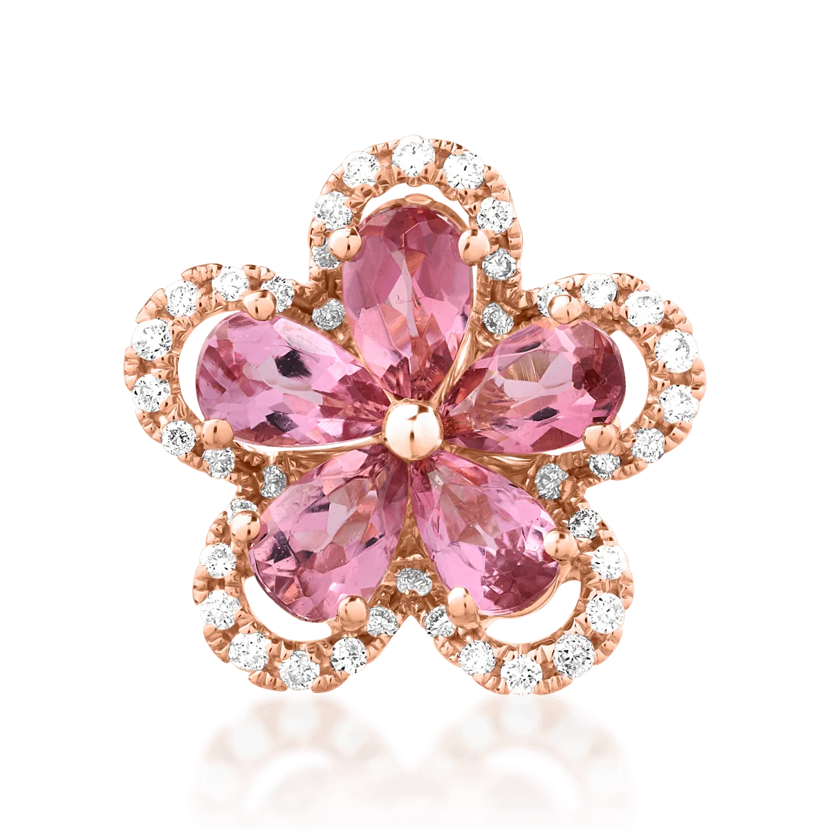 Pandantiv floare din aur roz de 18K cu turmaline roz de 1ct