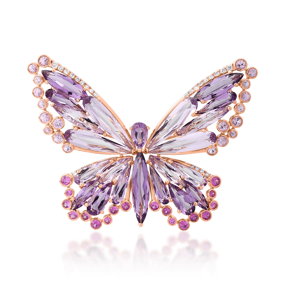 18K rose gold brooch with 11.1ct precious and semi-precious stones