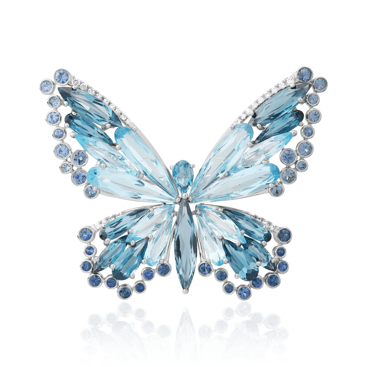 18K white gold brooch with 18ct precious and semi-precious stones