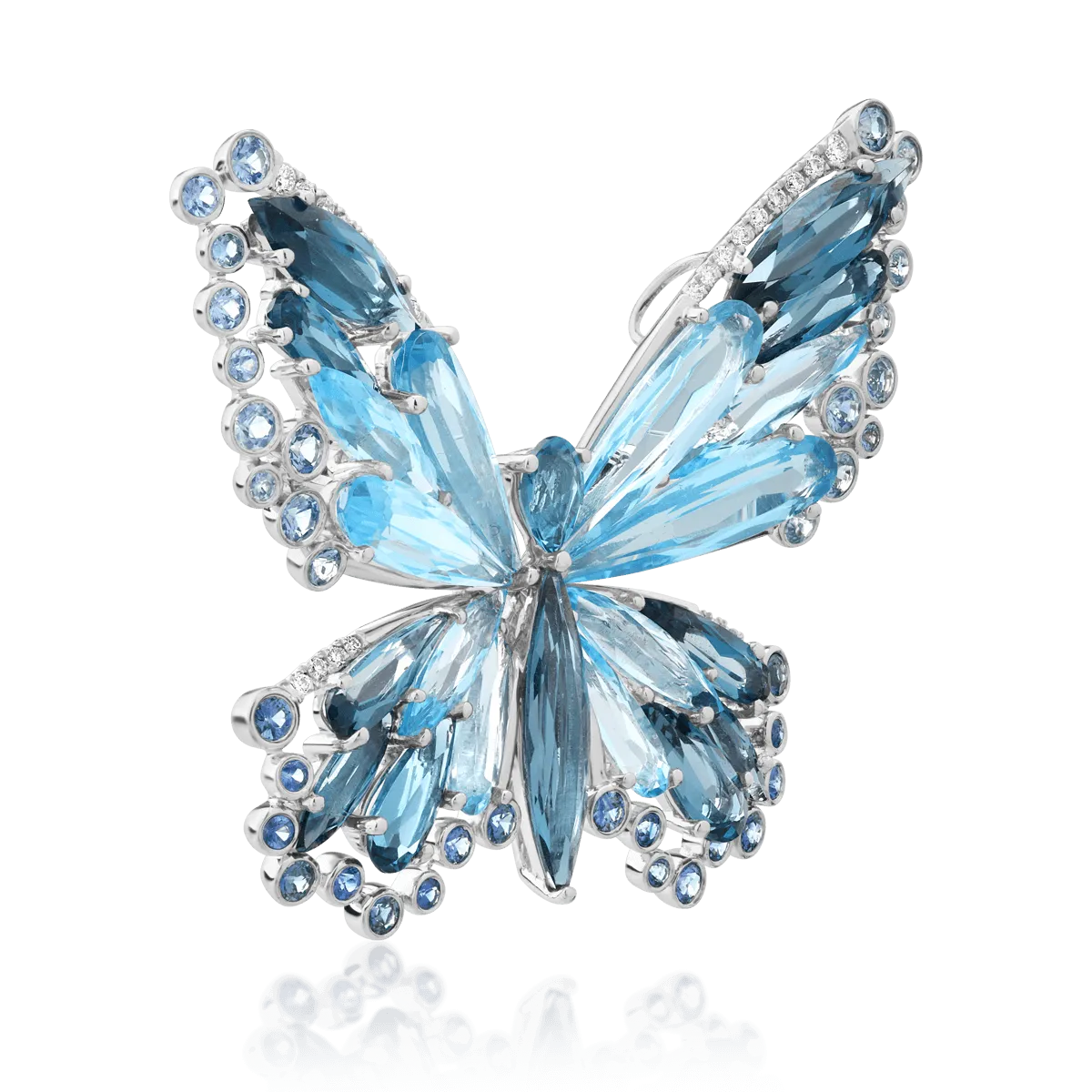 18K white gold brooch with 18ct precious and semi-precious stones