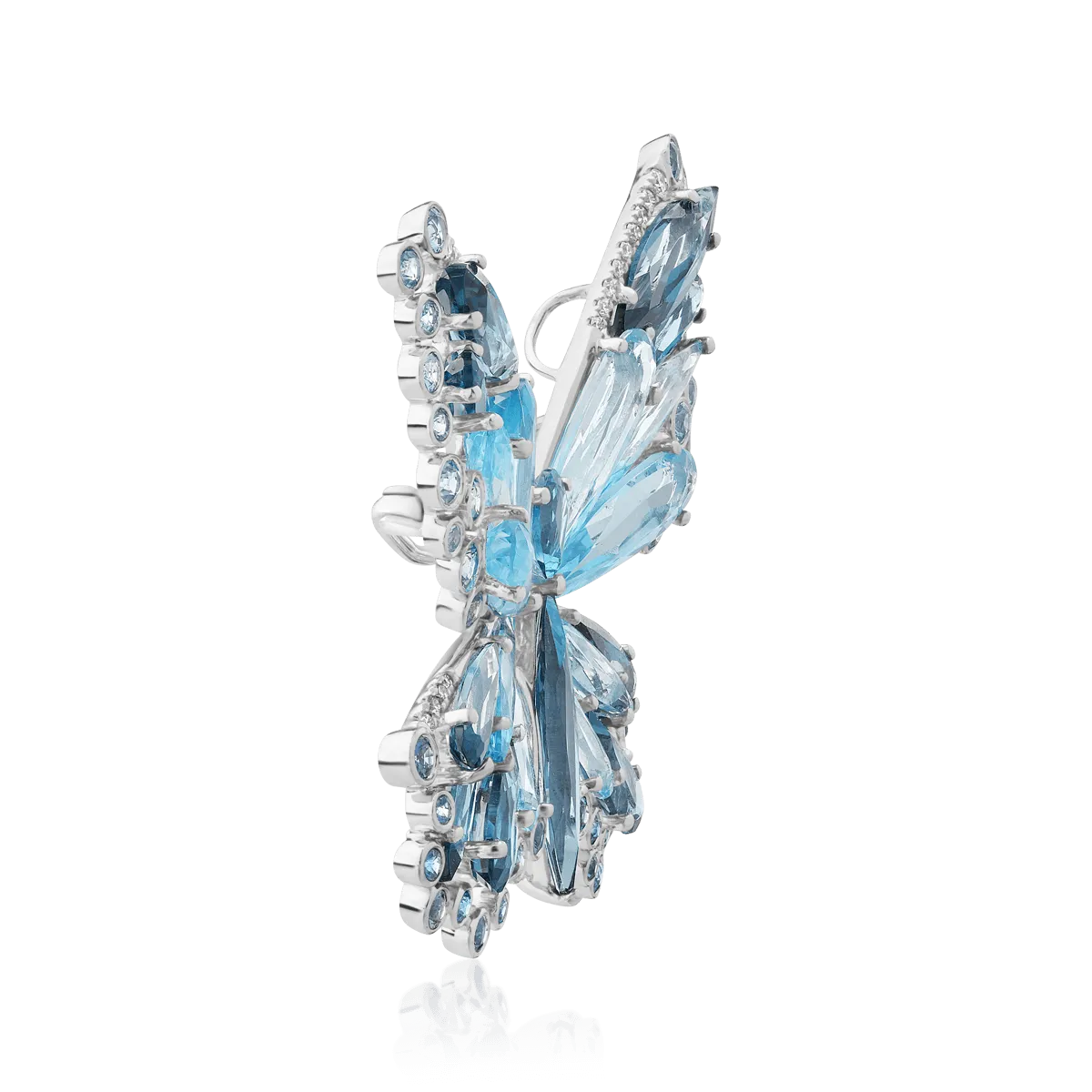 18K white gold brooch with 18ct precious and semi-precious stones