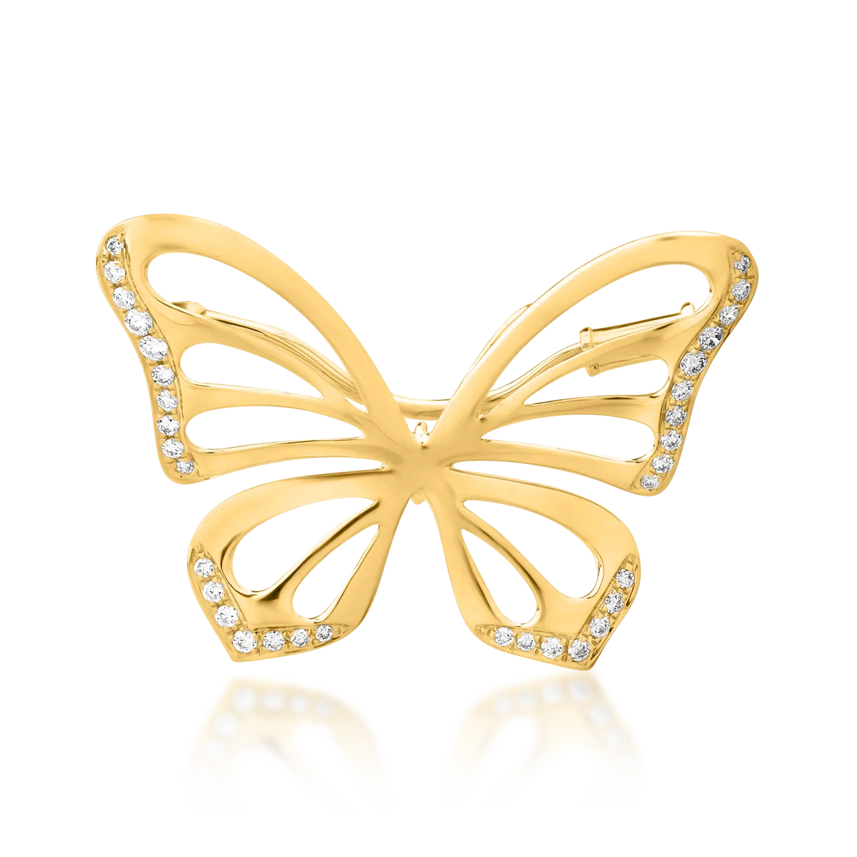 Brosa fluture din aur galben cu ametiste verzi de 11.8ct detasabile si diamante de 0.39ct