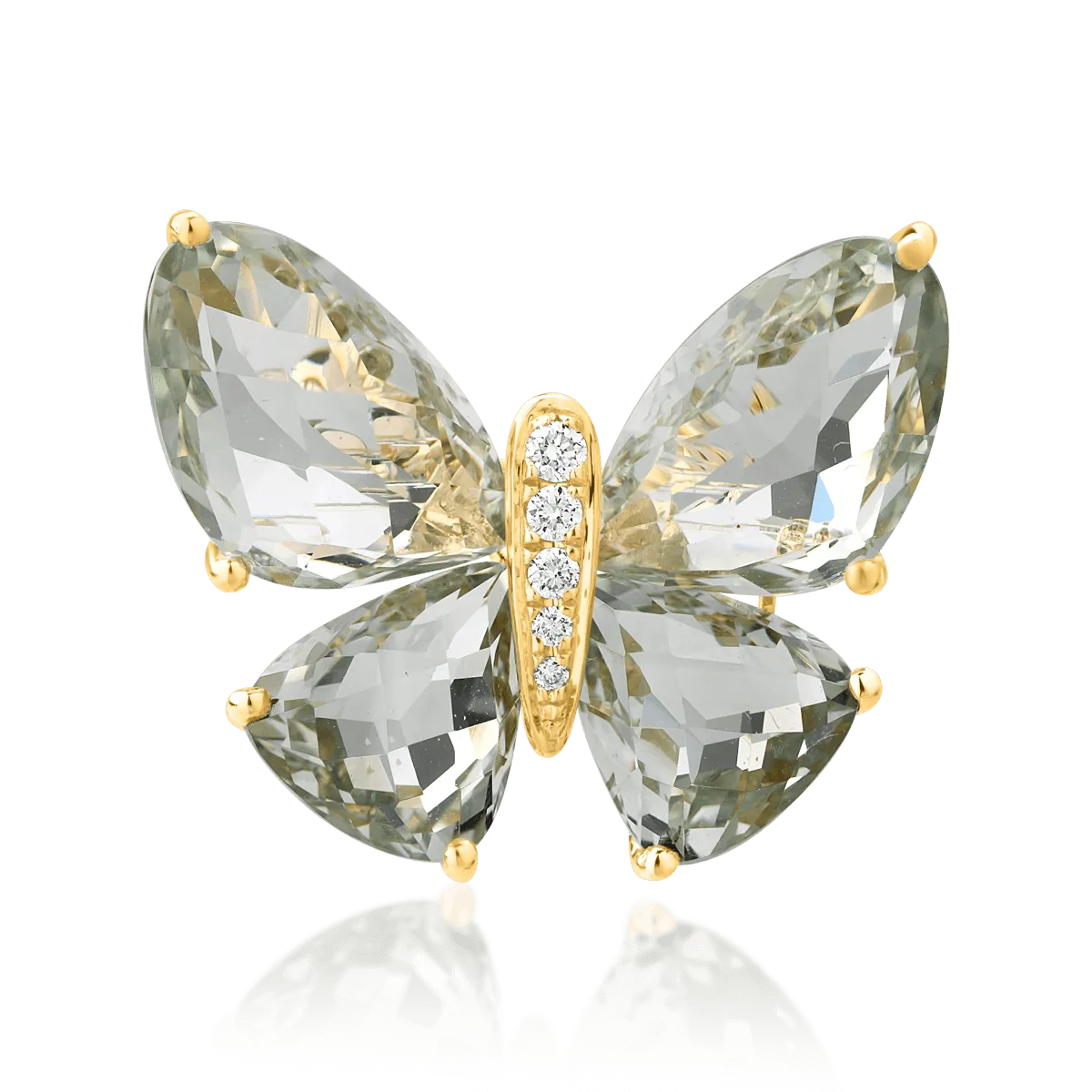 Broszka z 18K żółtego złota z 12.8ct zielonymi ametystami i 0.07ct diamentami