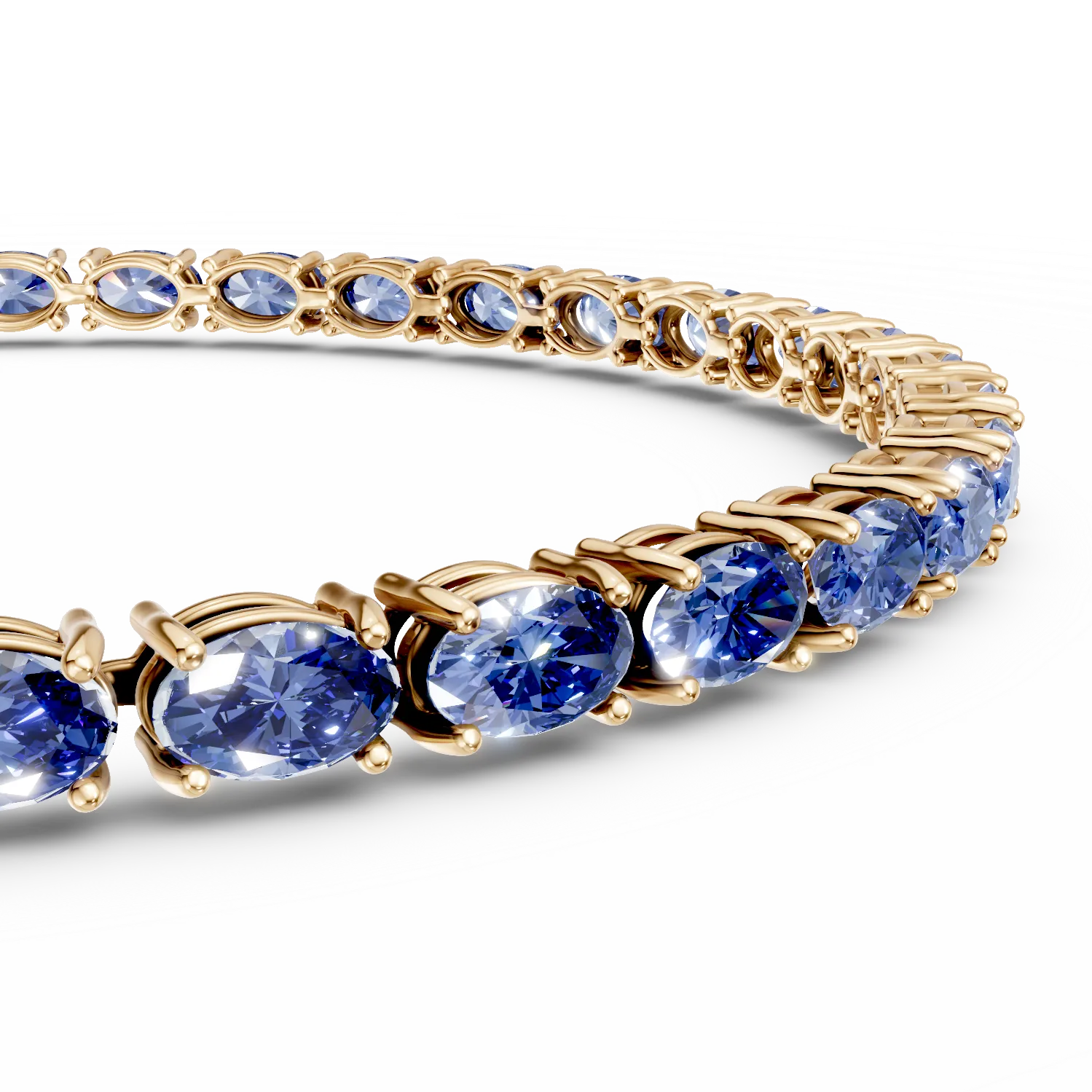 Bratara tennis din aur galben cu tanzanite ovale de 14.06ct