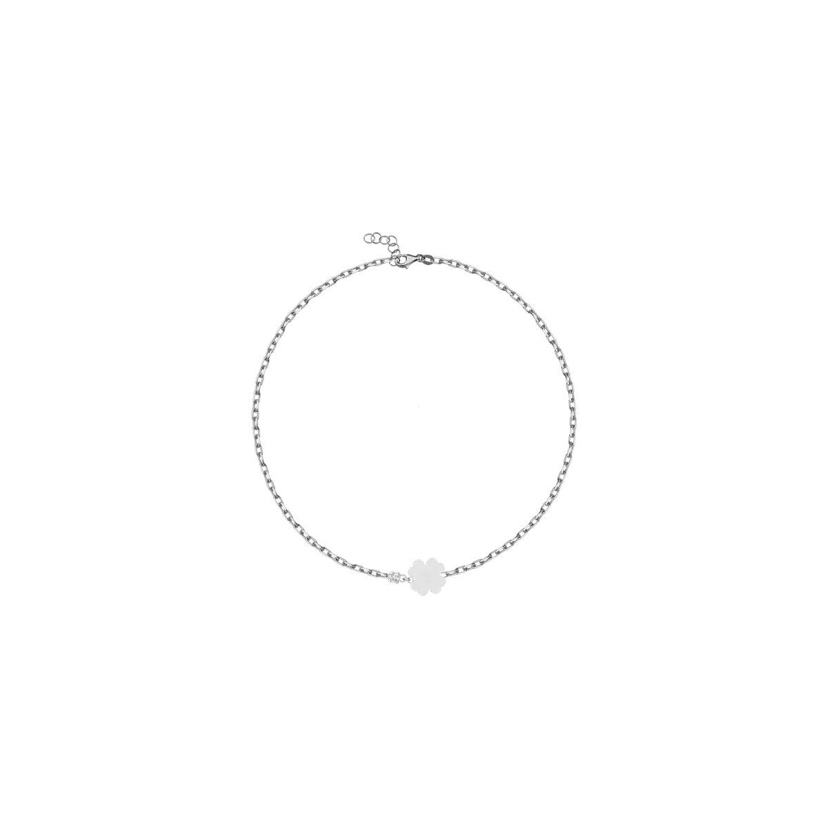 18K white gold three leaf clover children bracelet with 0.02ct diamond