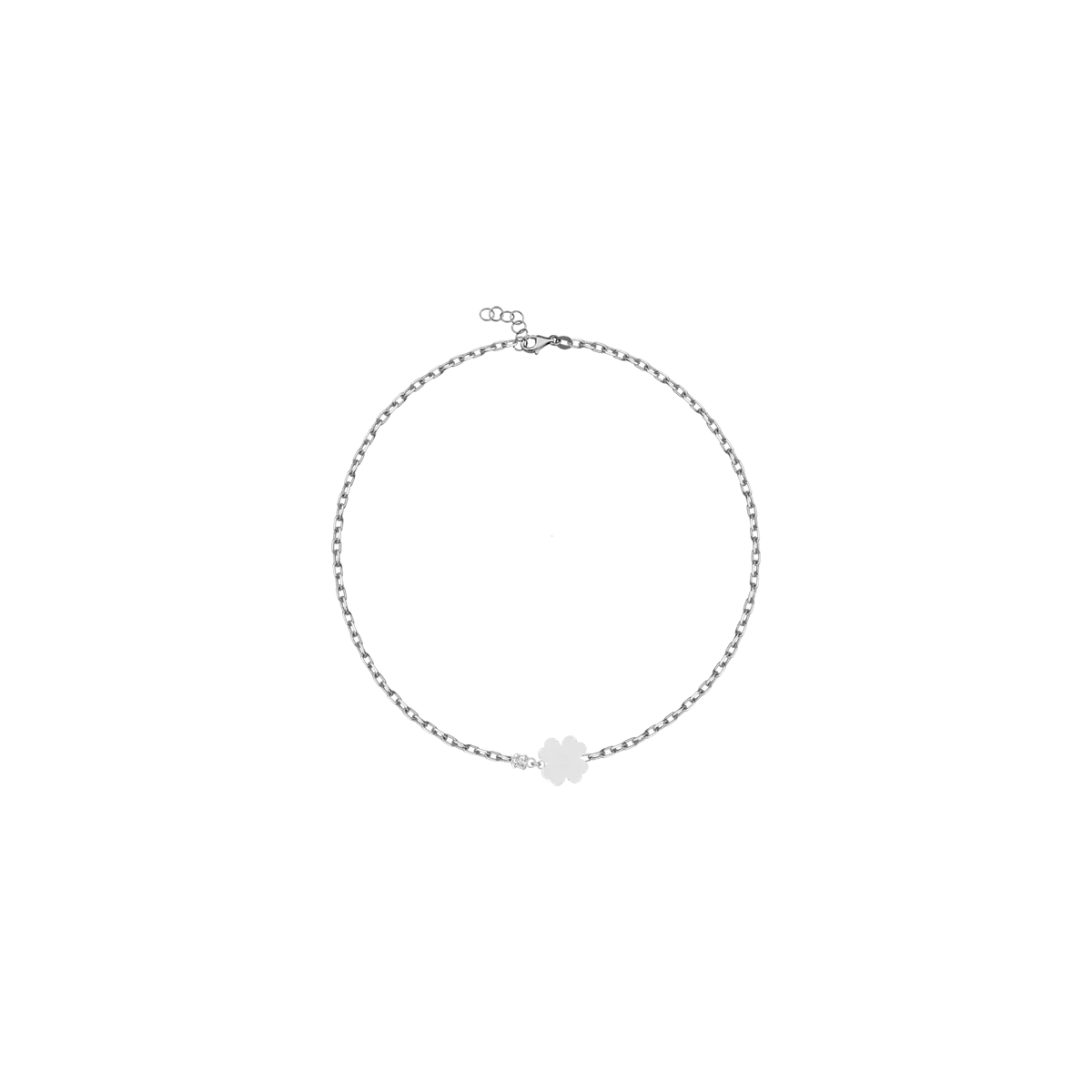 Bratara pentru copii cu trifoi din aur alb de 18K cu diamant de 0.02ct-110344