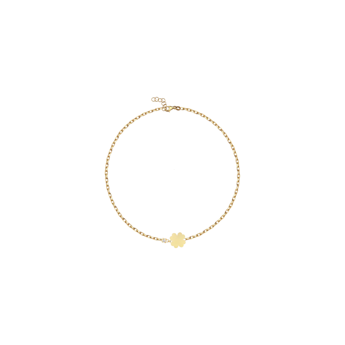 18K yellow gold three leaf clover children bracelet with 0.02ct diamond