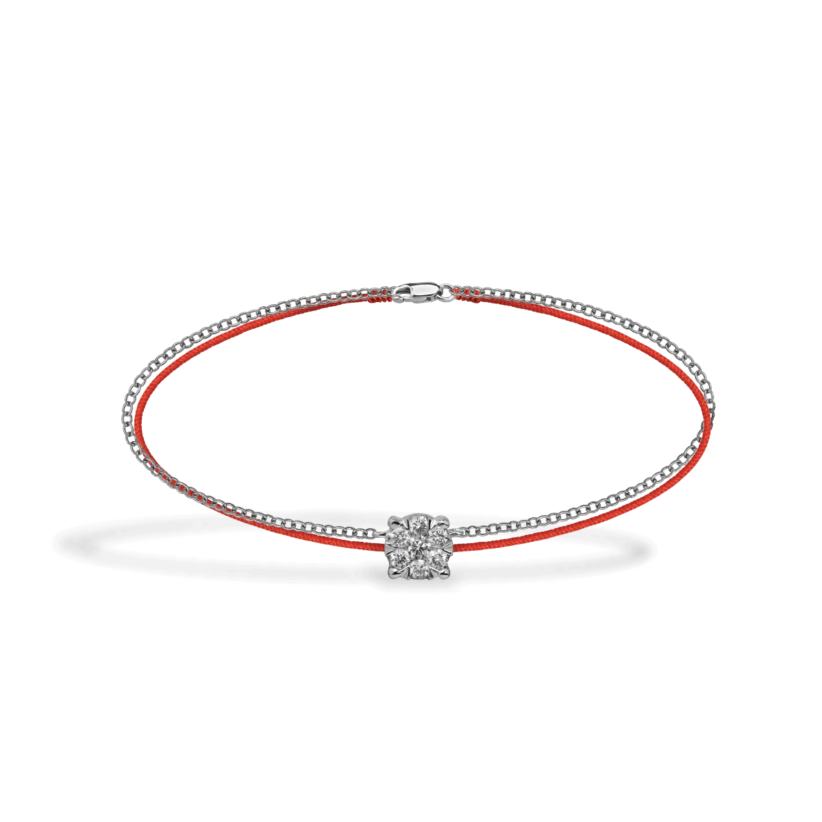 Bratara cu snur rosu din aur alb cu diamante de 0.1ct