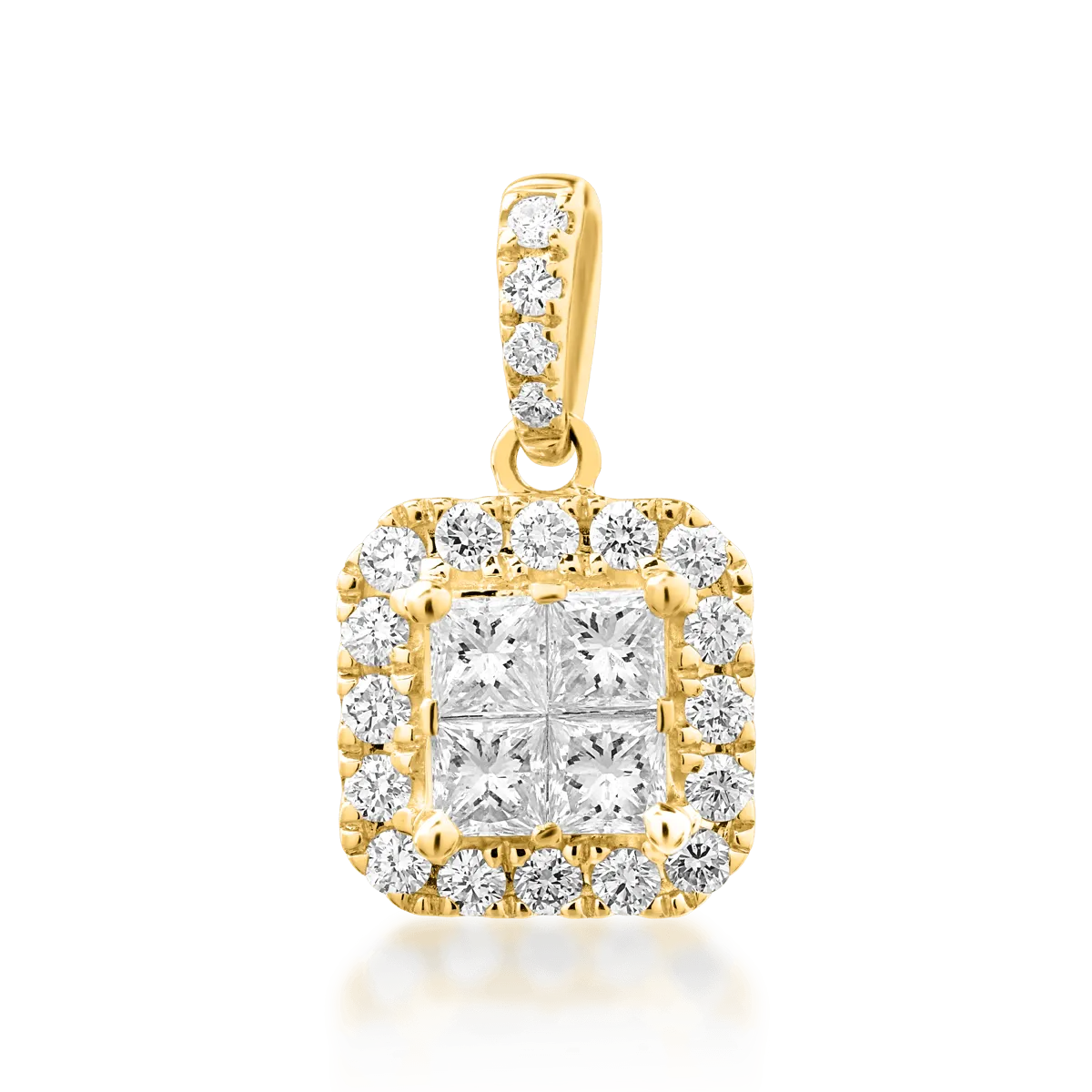 Pandantiv din aur galben cu diamante princess si rotunde de 0.42ct