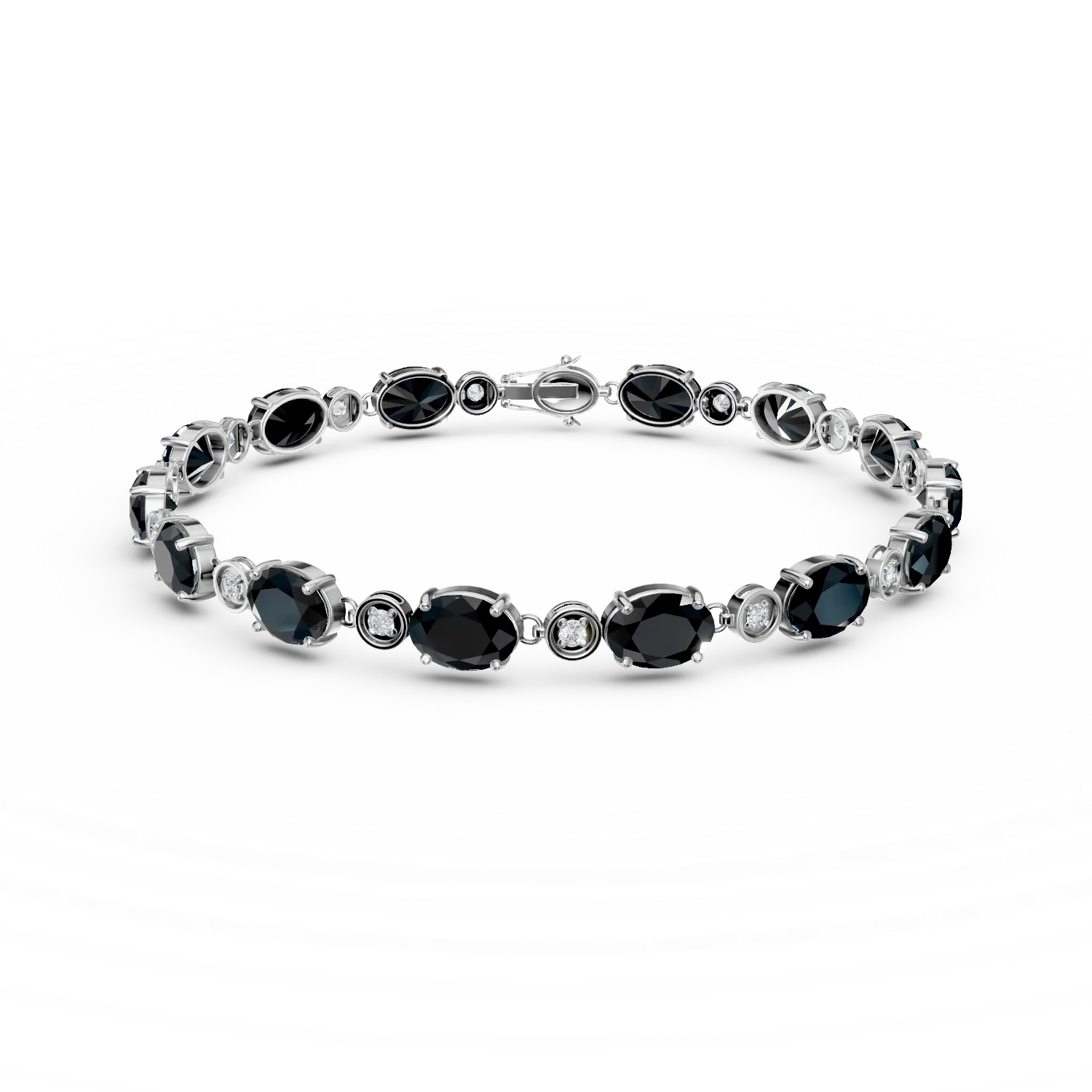 Teilor Bratara tennis din aur alb cu safire negre ovale de 16.1ct si diamante de 0.2ct