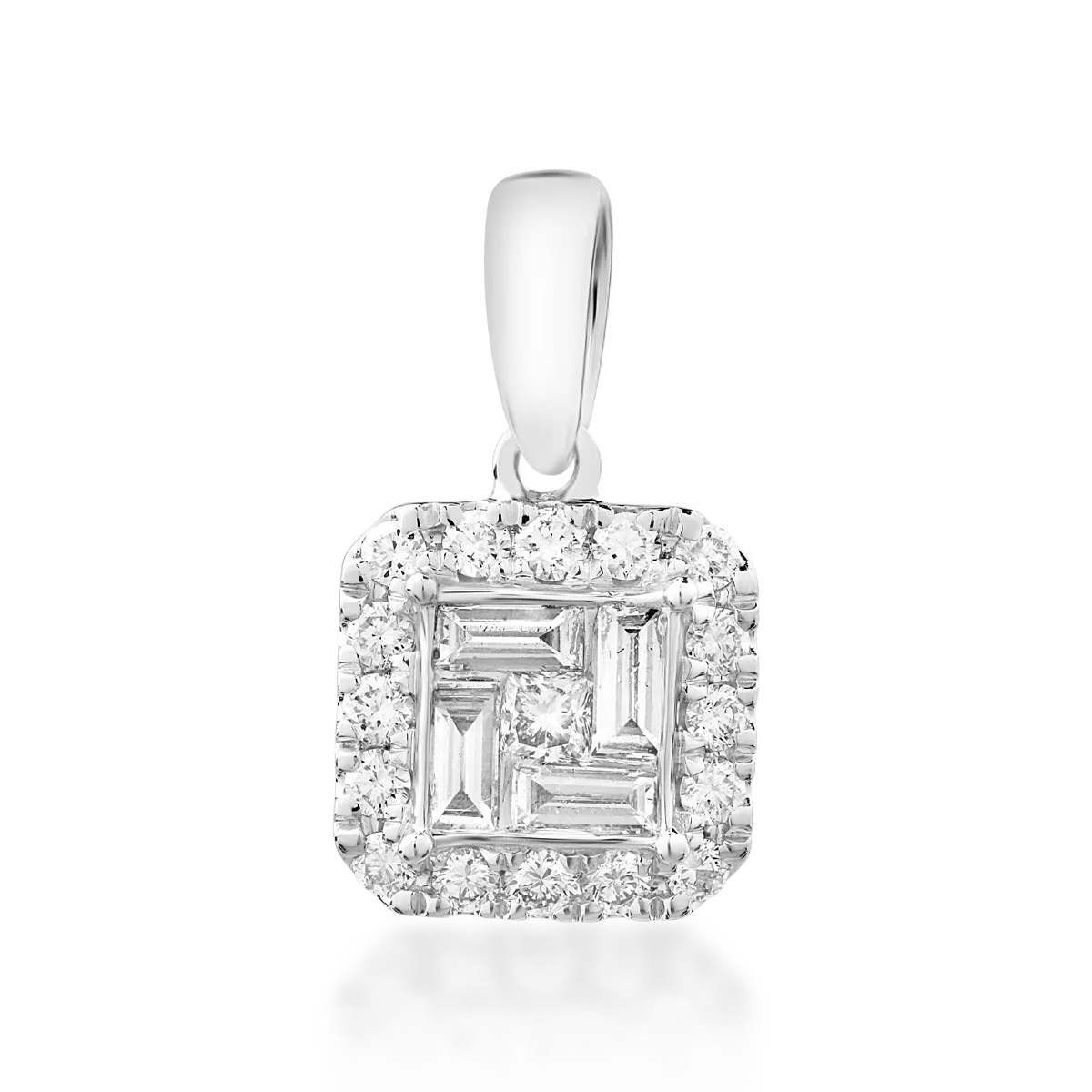 Pandantiv din aur alb cu diamante princess, baguette si rotunde de 0.4ct