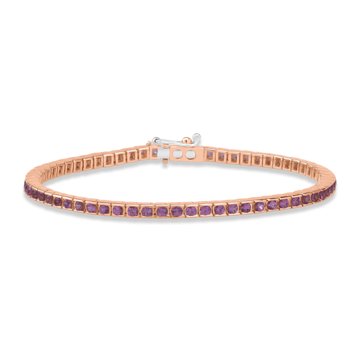 Bratara tennis din aur roz cu safire roz de 3.12ct